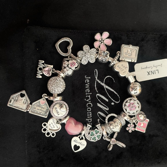 Linx Snake Chain Bracelet with Mom Themed Charms 925 sterling silver - Picture 4 of 13